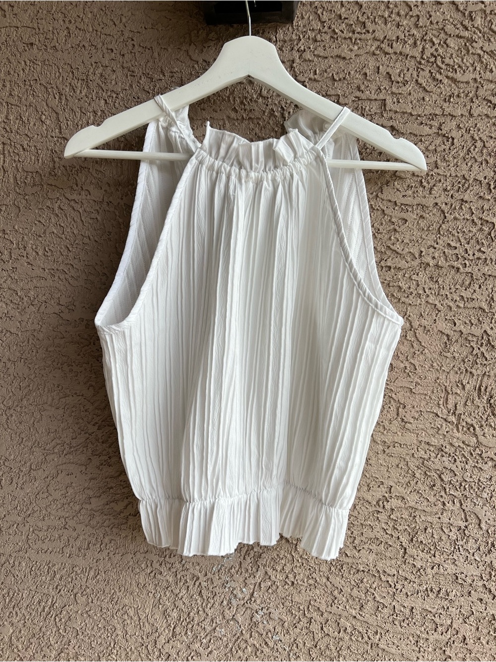 SHEIN White Pleated Halter Neck Ruffle Blouse